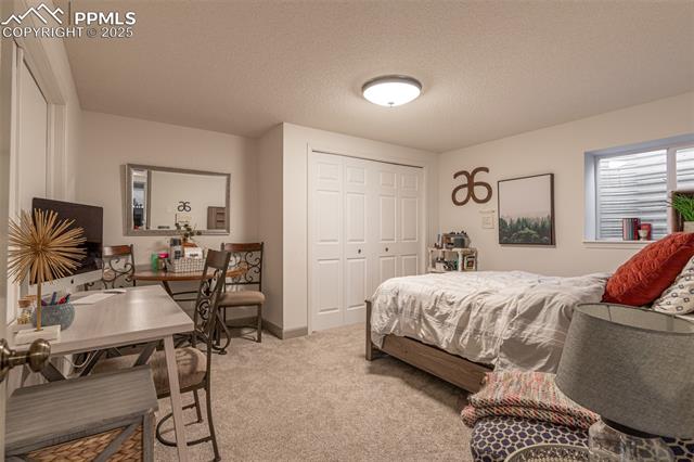 11170 Peaceful Valley Road Colorado Springs, CO 80925 - Photo 29 of 49 Carpeted bedroom with a textured ceiling and a closet