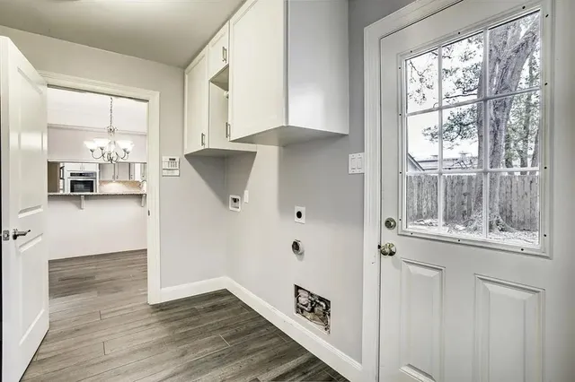 a view of a kitchen with a window