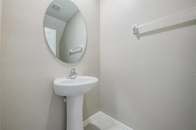 a bathroom with a sink a mirror and a shower