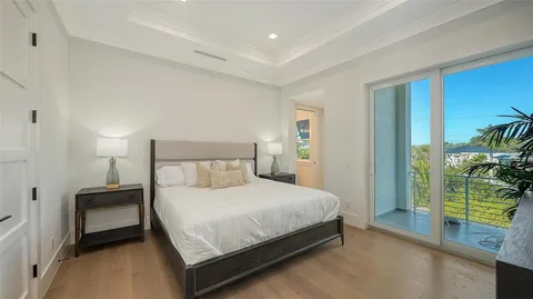 an aerial view of a house with a garden