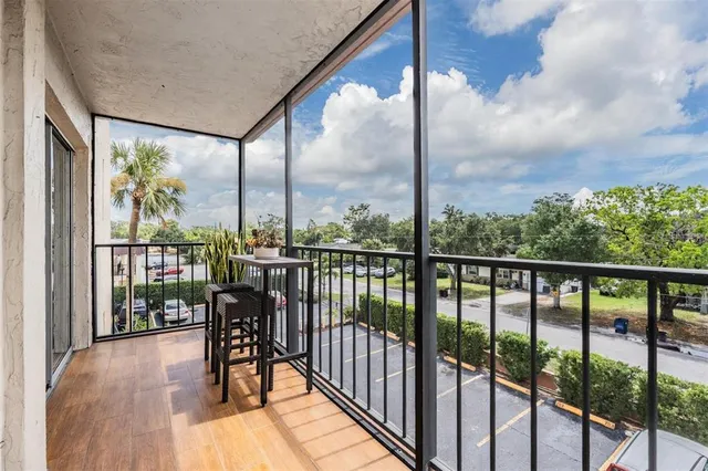 a view of a city from a balcony