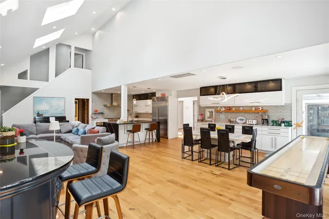 a kitchen with a refrigerator and cabinets
