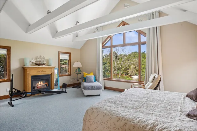 a view of a garden with plants and a lake view