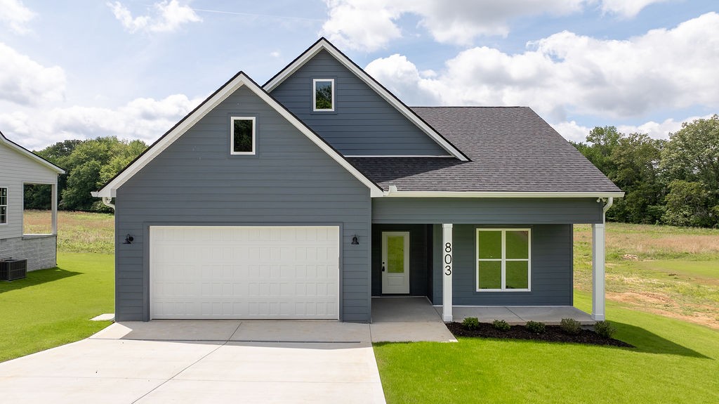 a view of backyard of house with green space