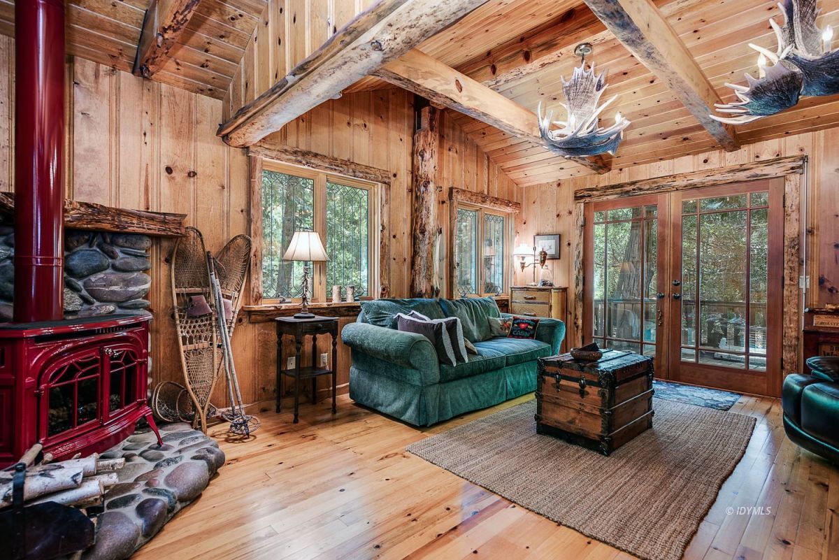 25440 Fern Valley Road Idyllwild, CA 92549 - Photo 23 of 32 a living room with patio furniture and a fireplace