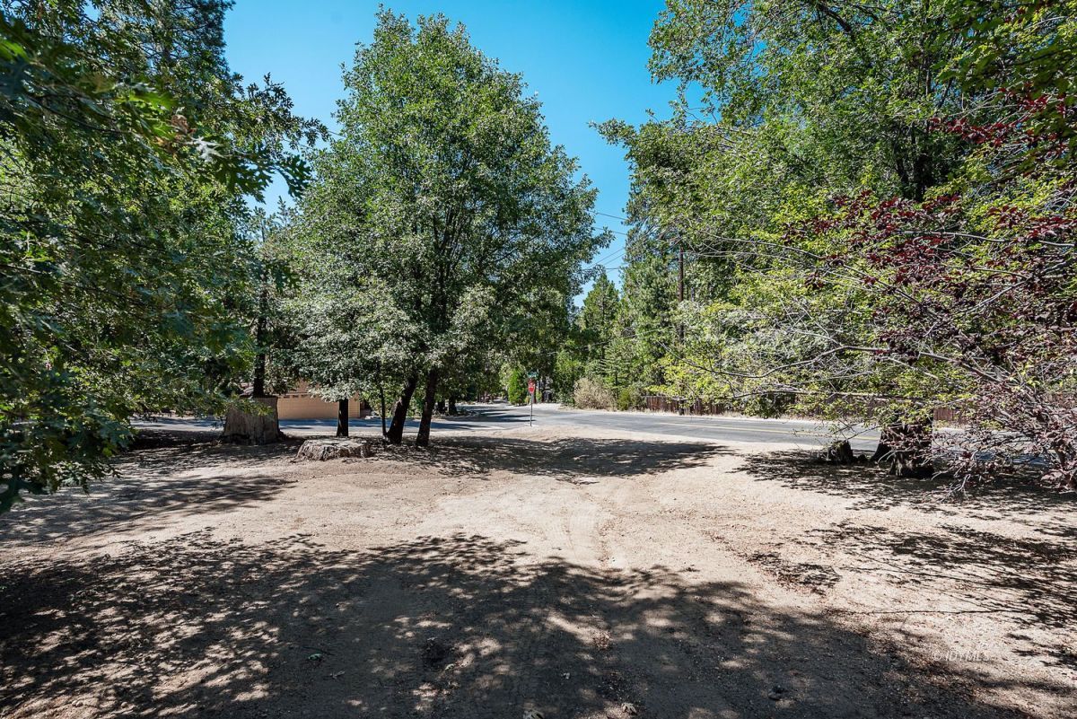 25440 Fern Valley Road Idyllwild, CA 92549 - Photo 5 of 32 a backyard of a house with large trees and outdoor seating