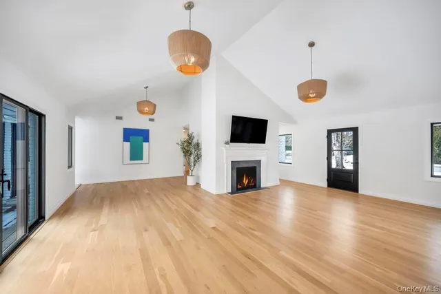 a view of a livingroom with furniture wooden floor and a rug