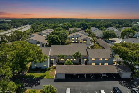an aerial view of a house with a garden