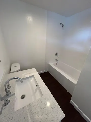 a bathroom with a bathtub