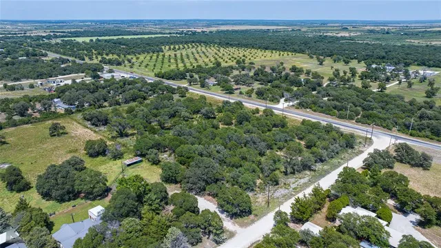 an aerial view of green landscape with trees houses and mountain view
