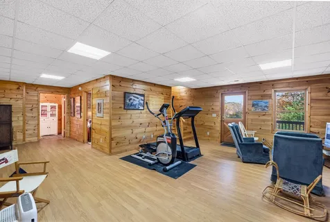 a view of a room with gym equipment