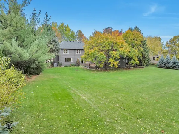 a view of a house with a big yard and a large tree