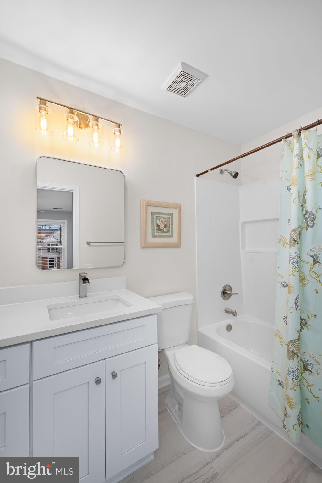 43861 Laburnum Square Ashburn, VA 20147 - Photo 20 of 46 a bathroom with a toilet a sink a mirror a bathtub and vanity