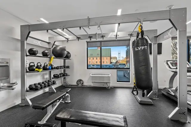 a room with gym equipment