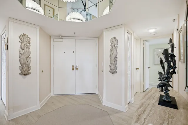 a view of a livingroom with a chandelier