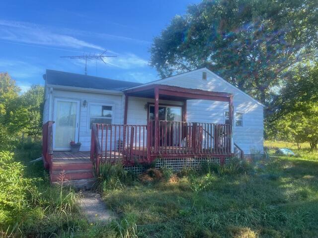 a view of a house with a small yard plants and large tree