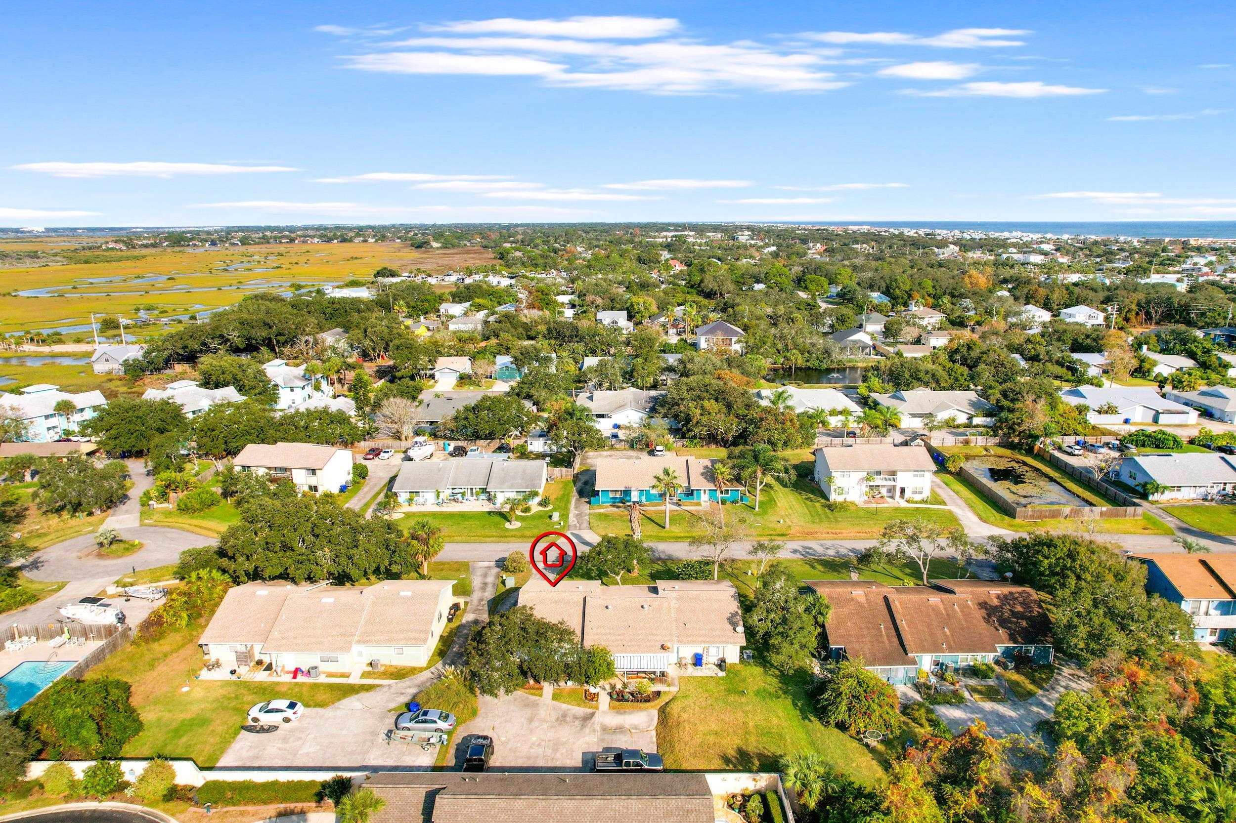 127 Rio Del Mar Street, Unit C St. Augustine, FL 32080 - Photo 26 of 29 Aerial view of property's location with nearby suburban area