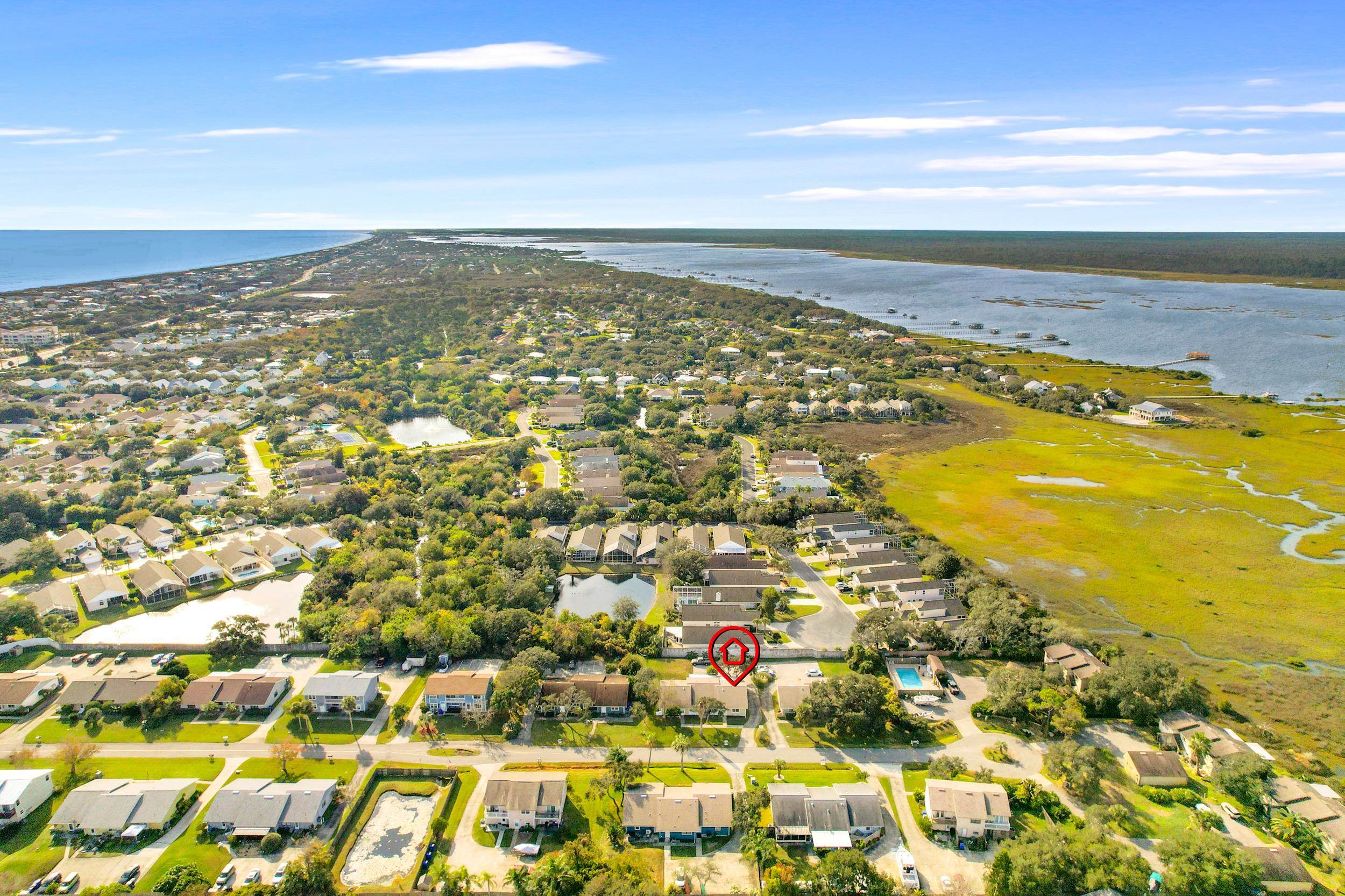 127 Rio Del Mar Street, Unit C St. Augustine, FL 32080 - Photo 28 of 29 Aerial view of residential area featuring a nearby body of water