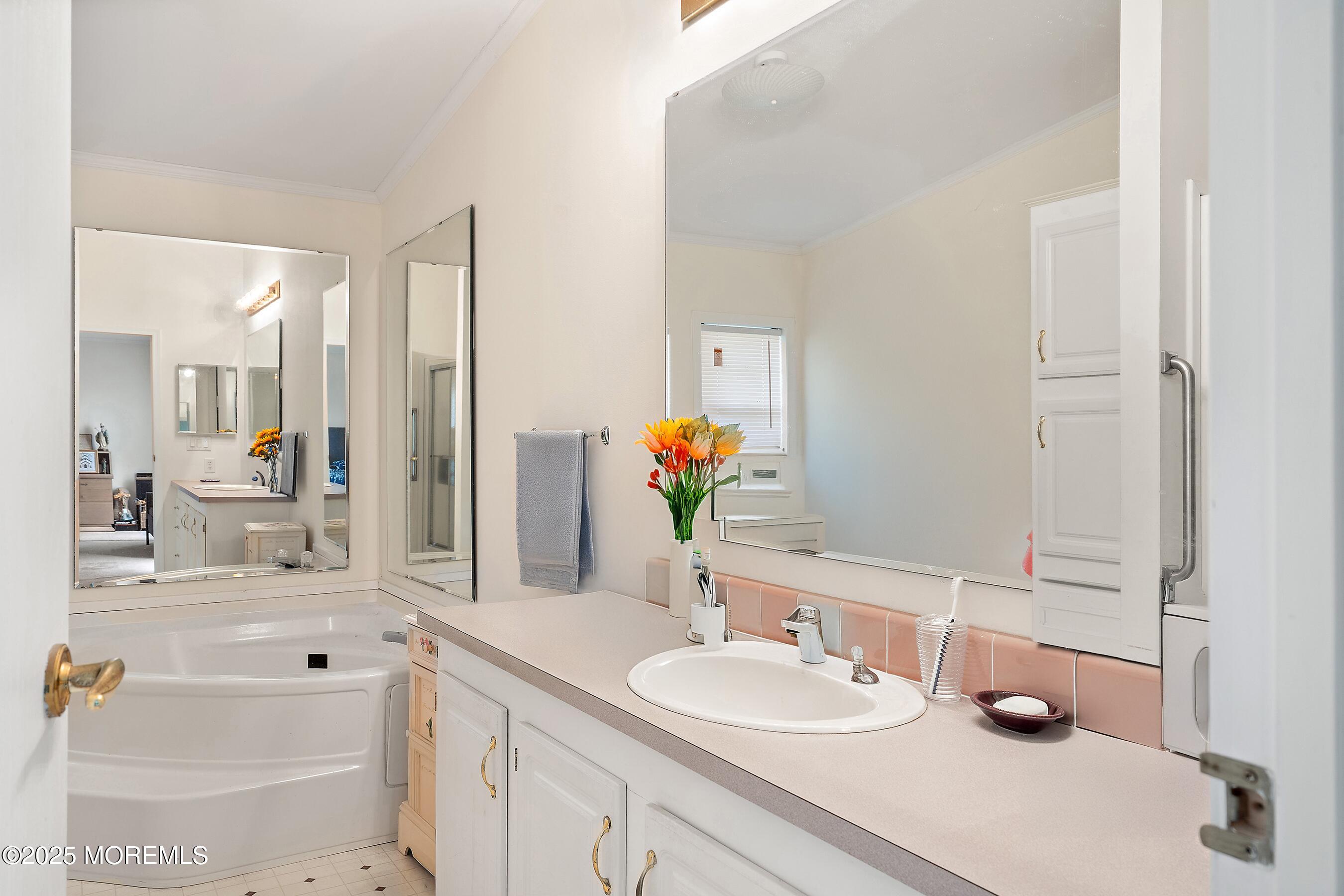 75 Perrys Lane Manahawkin, NJ 08050 - Photo 8 of 18 a bathroom with a tub sink and mirror