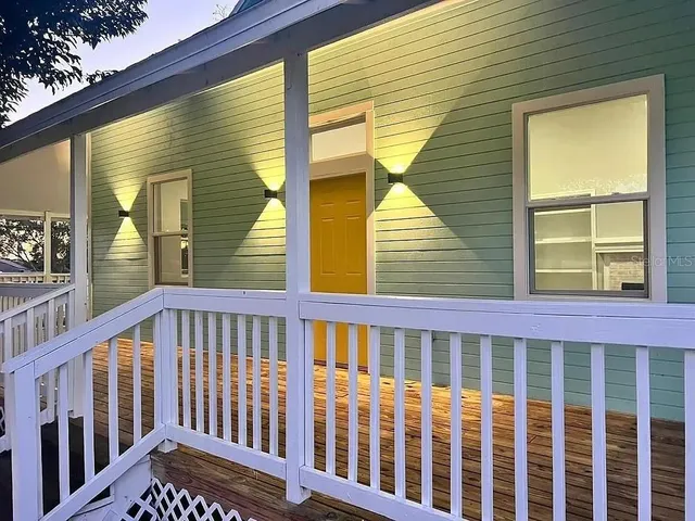 a view of a large brick building from a window