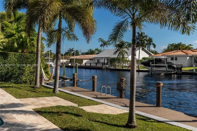 an aerial view of a house with a swimming pool