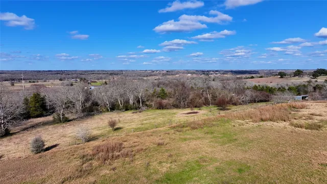 a view of a dry yard with wooden fence