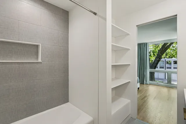 a bathroom with a bathtub