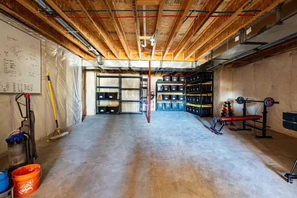 a view of a garage with furniture