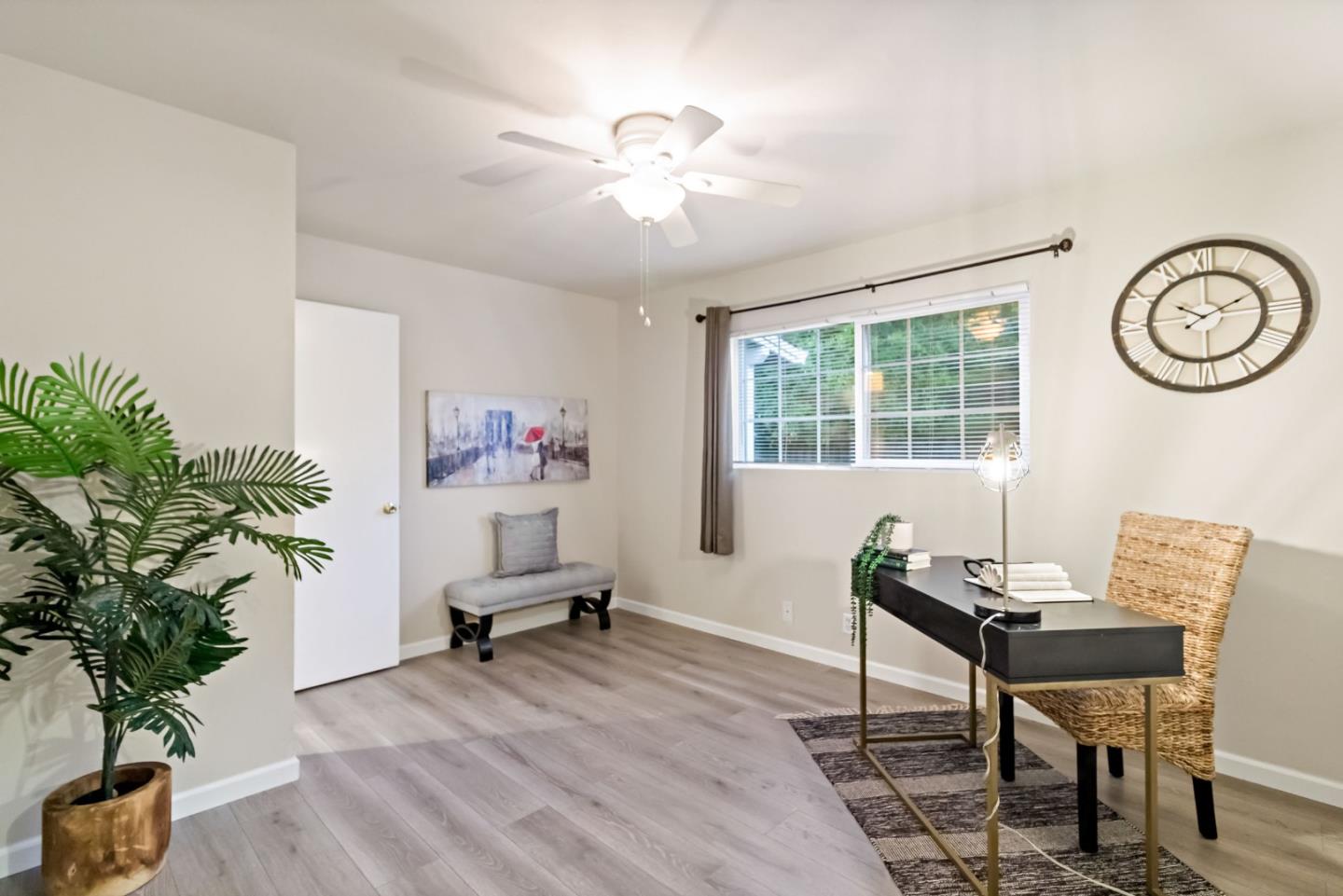 527 Easy Street Mountain View, CA 94043 - Photo 19 of 57 a workspace with furniture and a potted plant