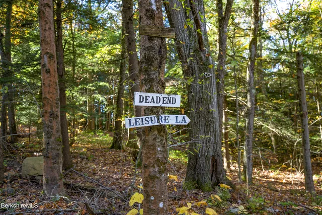 a sign board with tall trees