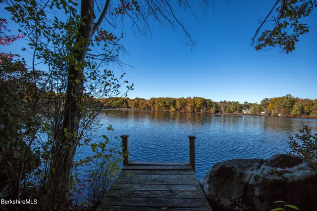 a view of a lake with a mountain