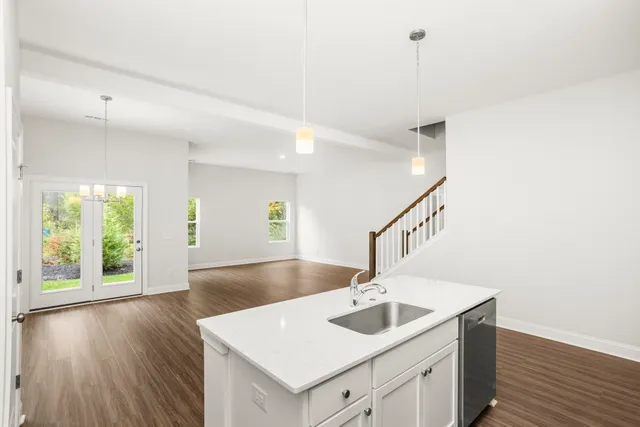 a kitchen with a sink and a hard wood floor