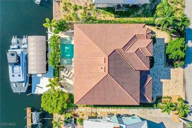 a aerial view of a house with a garden