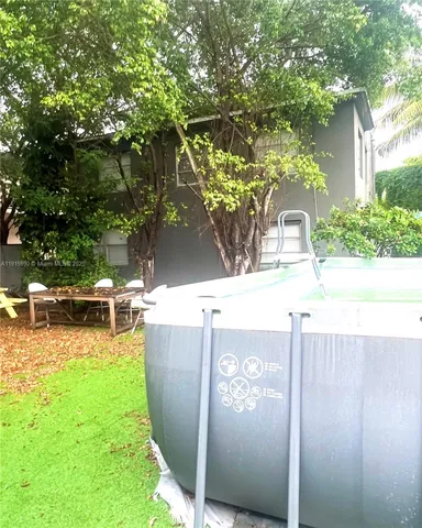 a view of backyard with swimming pool