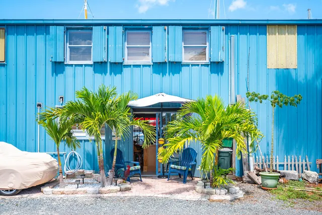 a couple of potted plants in front of door