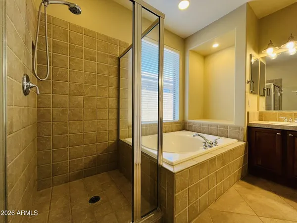 a bathroom with a tub a sink and a shower