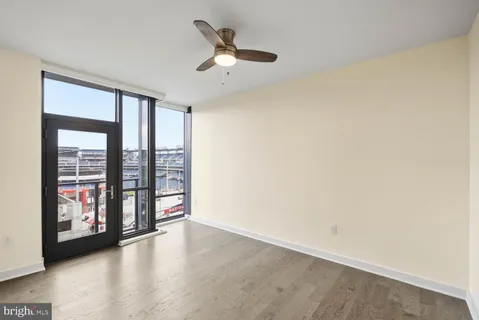 a view of a building with a lounge chair