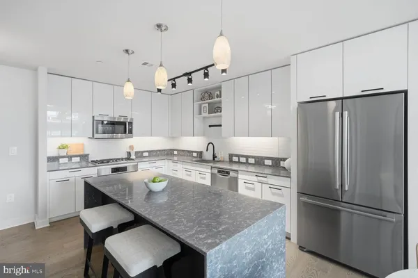 a city view with tall buildings