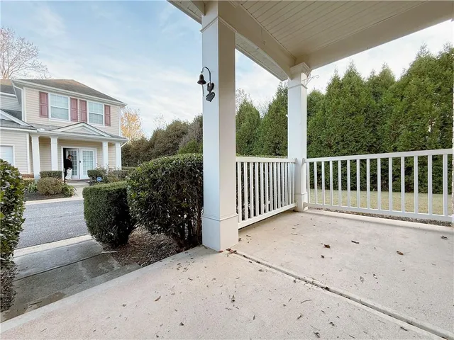 a view of a bench in the patio