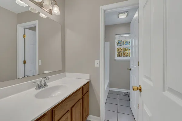 a bathroom with a bathtub