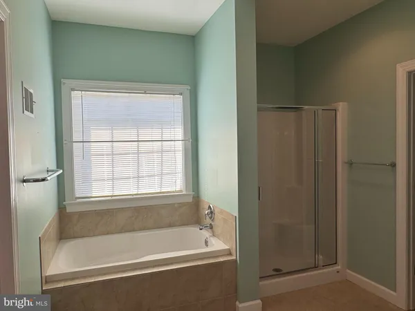 a bathroom with a bathtub and shower