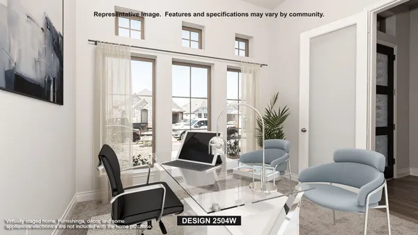 a work room with furniture a flat screen tv and a large window