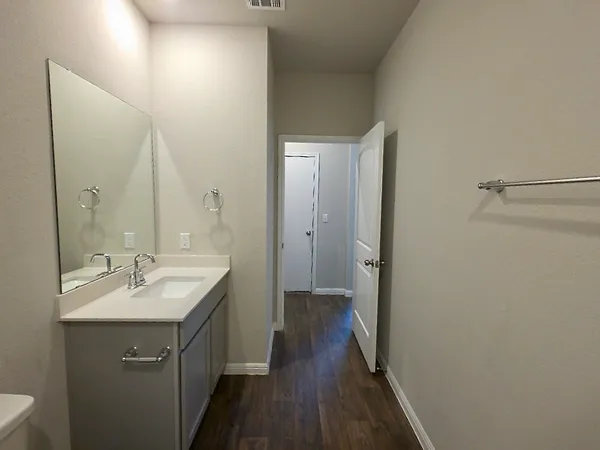 a bathroom with a sink a mirror and a toilet