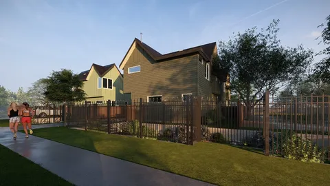 a view of a backyard with garden