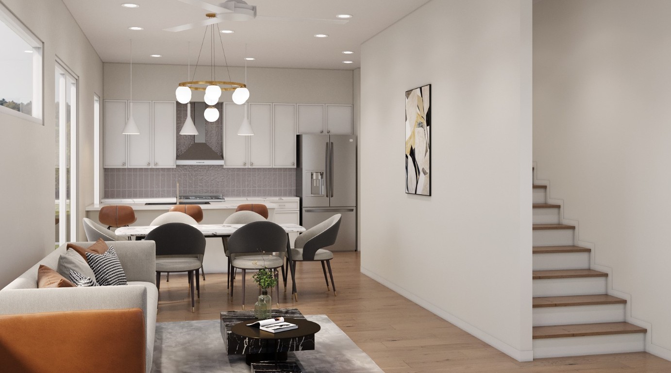 6409 Bradsher Drive, Unit 1 Austin, TX 78745 - Photo 5 of 26 a dining room with furniture and a chandelier