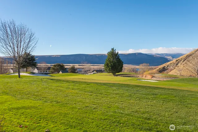 a view of a large pool with a yard