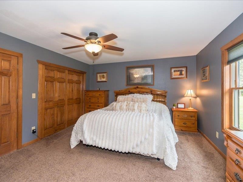 3994 County Rd U South Range, WI 54874 - Photo 20 of 56 Bedroom with carpet floors, ceiling fan, and a closet