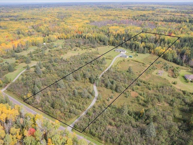 3994 County Rd U South Range, WI 54874 - Photo 4 of 56 Aerial view of property and surrounding area with a forest and property boundaries highlighted