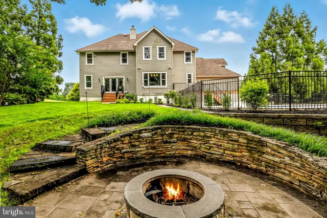 a view of a swimming pool with a yard