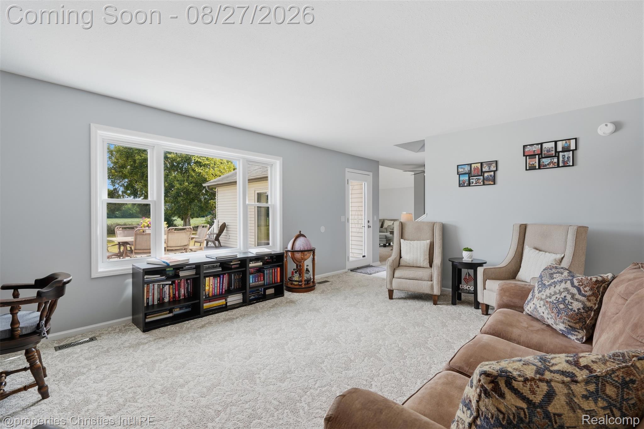 Expansive living space with a large multi-pane window